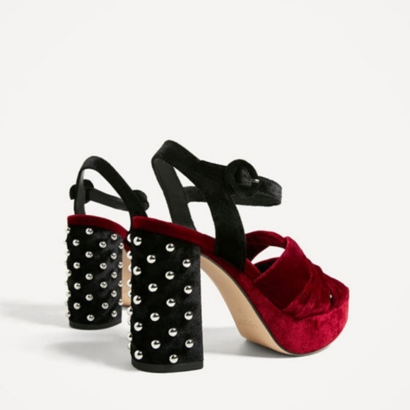NWT Zara Size 6 Velvet Platform Stud Sandals - Picture 4 of 8